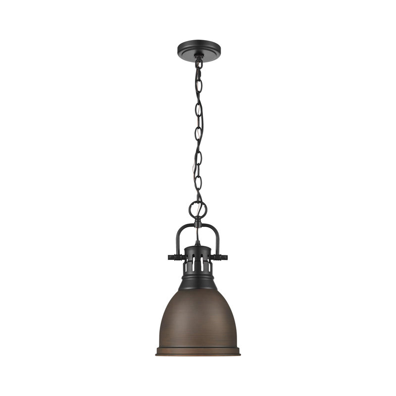 Luminaire suspendu 1 lumière avec chaîne Cajoux, H 8,875 po x l 8,875 po, Bronze huilé, Noir mat