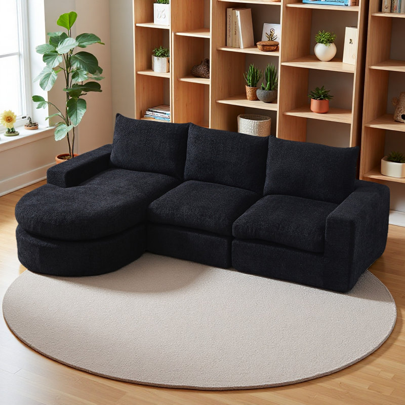 Canapé modulaire incurvé en chenille de 99 pouces avec méridienne, canapé modulaire en forme de L avec sièges profonds, canapé modulaire en chenille pour salon et chambre à coucher