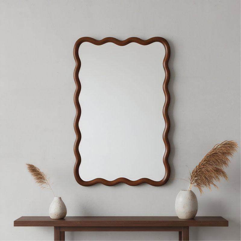 Black Walnut Color 20"x30" Wavy Rectangle Solid Wood Frame Decorative Mirror,For Bedroom, Bathroom, Living Room, Entryway