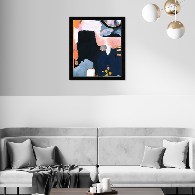 Oliver Gal " Blue Orange Abstract Paint Strokes " by Oliver Gal, Black Framed, 22" H x 22" W