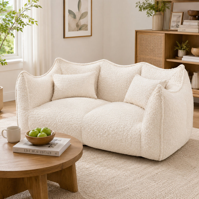 Compressed 2-Seater Bean Bag Sofa, Foam Filled Floor Couch with Armrests & Pillows, No Assembly Memory Foam Lounge Chair for Living Room Bedroom Apartment