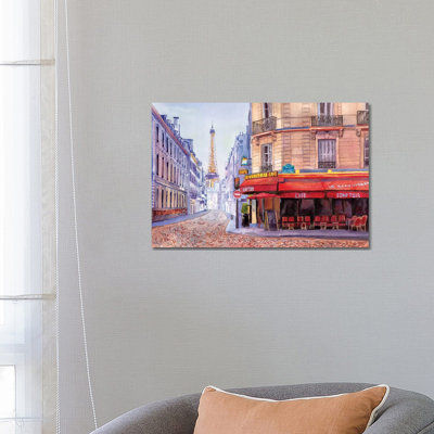 Paris Café W/Eiffel by Bannarot - Wrapped Canvas Print