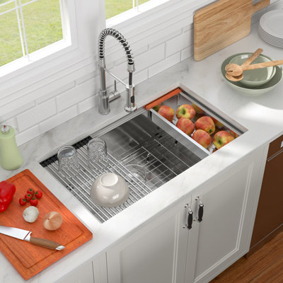 33"x19"x10" Workstation Sink Undermount 16-Gauge Stainless Steel Single Bowl Kitchen Sink Rounded Corner