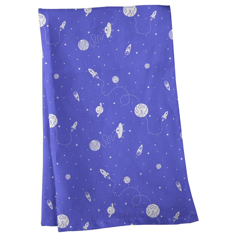 Serviette de thé à motif extérieur space, Sergé de coton, Bleu