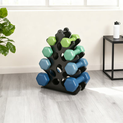 Support à 4 niveaux avec haltères à structure en A pour poids de 3 à 20 lb, support de poids robuste doublé en silicone pour l'organisation de gymnastique à domicile (haltères non incluses)