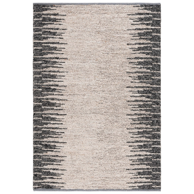 Shantela Natural Fiber Hand Woven Jute/Wool Abstract Rug in Light Gray/Black, Rectangle 5' x 8'