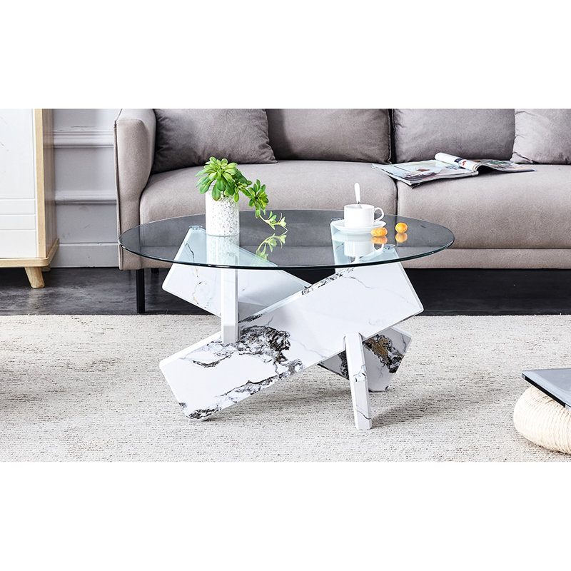 Table basse en verre transparent avec pieds stables, diamètre de 33,4 po d'usure - trempé et pieds