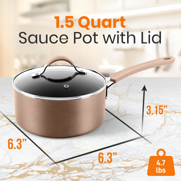 NutriChef 2 Quart Stainless Steel Sauce Cooking Pot with Glass Lid