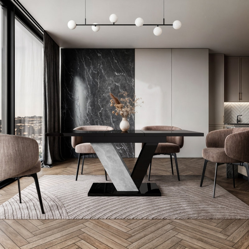 Extendable Dining Table Dubai, Black Gloss/Grey