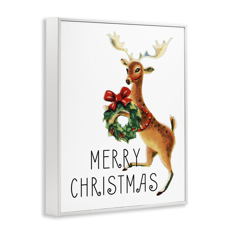 «Merry Christmas Reindeer», art de la giclée encadrée par Kim Allen, Giclée encadrée blanc bord de mer, H 14 po x l 11 po