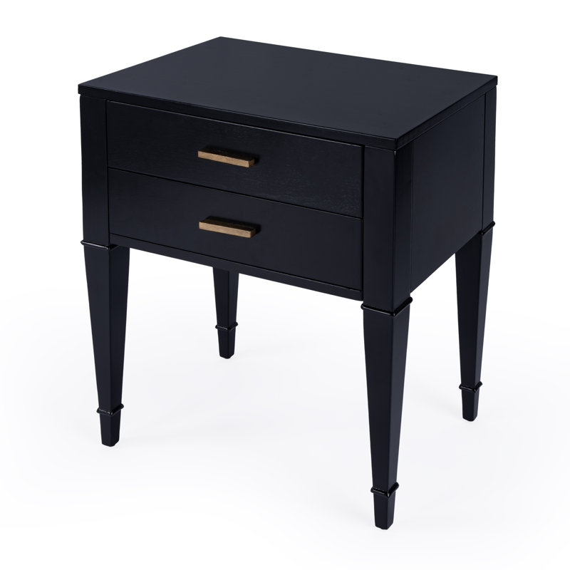 24'' W Solid Wood Nightstand, Black