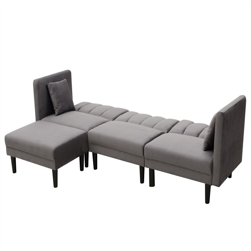 Dawa Velvet L-Shaped Sectional Reversible, Dark Grey Velvet