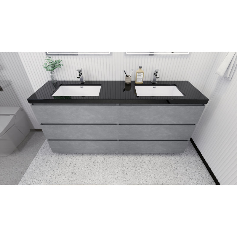 Santrice 70.8'' Double Bathroom Vanity with Acrylic Top, Cement Gray