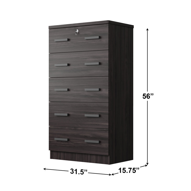Commode 5 tiroirs 5 pouces Giello, Tabac