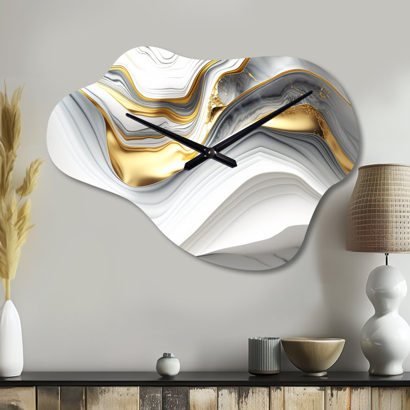 «Daud Abstract Geode Waves», horloge murale abstraite en métal, Grand