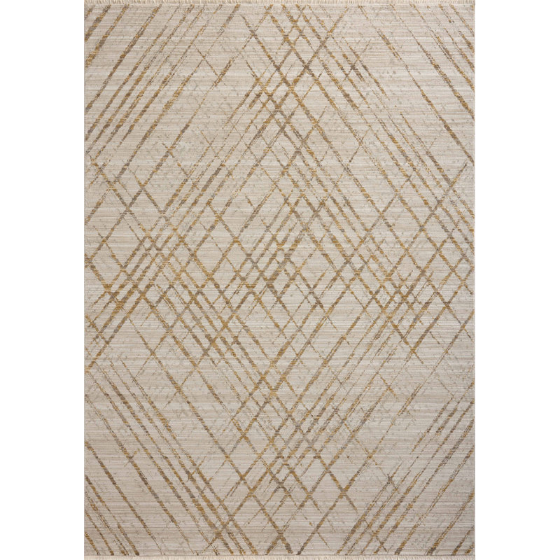 Tapis beige / doré Marlia, Tapis de couloir 2 pi 6 po x 10 pi
