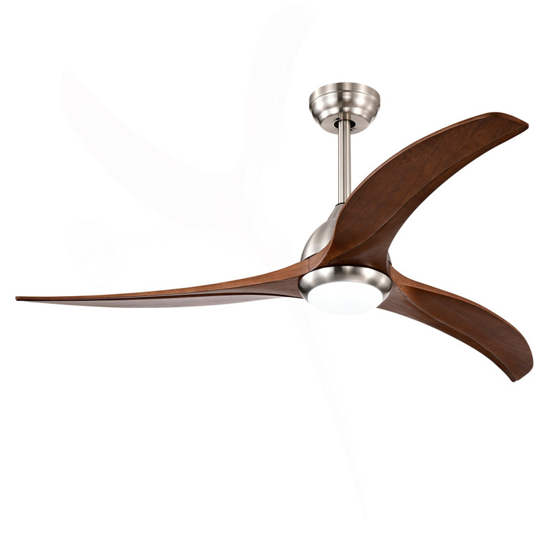 52" Solid Wood Blades Ceiling Fan With Light With Remote Control, Noiseless Reversible Motor, 6 Speed ,3 Color , For Patio Living Room, Bedroom, Indoor.(Stain Nickel + Walnut )