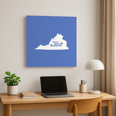 Home Sweet Richmond — Silhouette de l'État de Virginie — Décoration murale carrée en métal