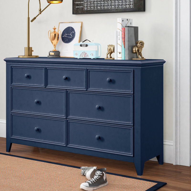 Commode 7 tiroirs en bois massif Matthes, Bleu Williamsburg