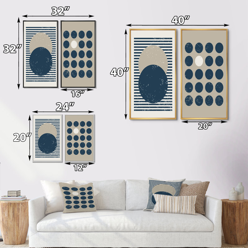 Ensemble de 2 peintures - Fin 20S, H 40 po x l 40 po x P 1,5 po, Cadre noir