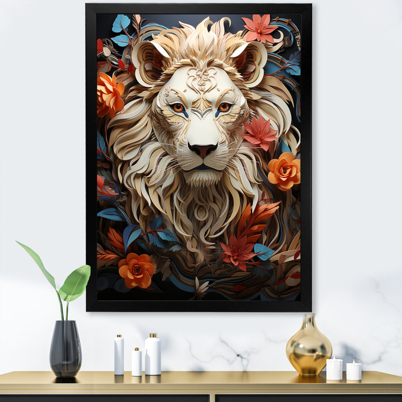 Lions Realm Dominant Blooming Presence - impression, Cadre simple noir, H 32 po x l 24 po x P 1 po