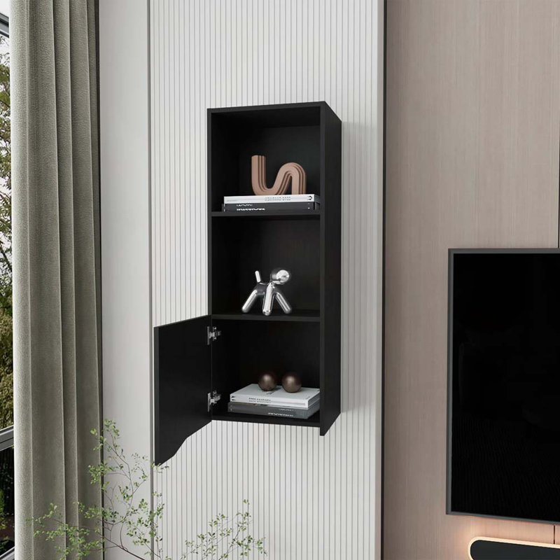 Armoire murale noire avec une porte, Noir