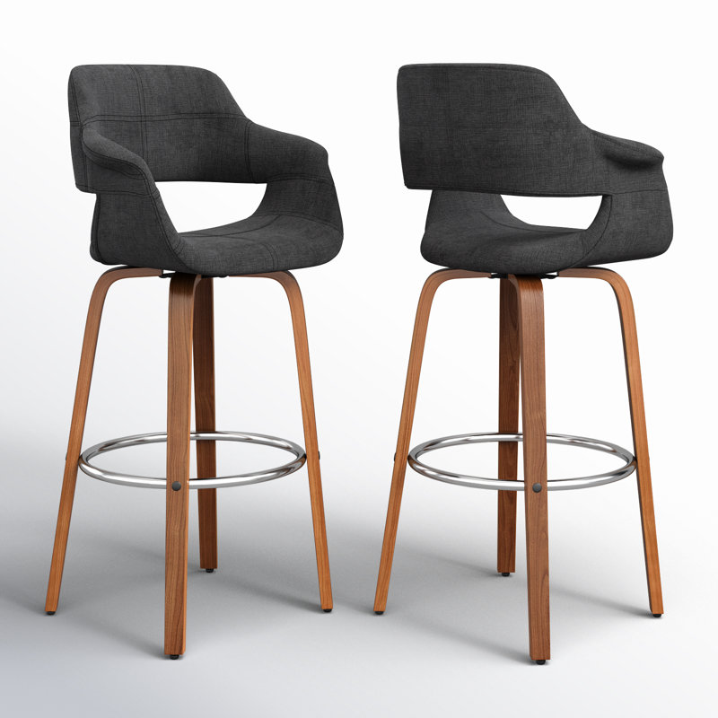 Archaimbaud Swivel Upholstered Counter Stool, Walnut Wood/Chrome, Charcoal