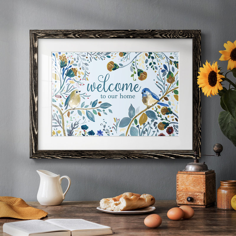 Bienvenue dans notre maison - Reproduction encadrée rustique avec tableau mat, H 18 po x l 26 po x P 1,5 po, Noir