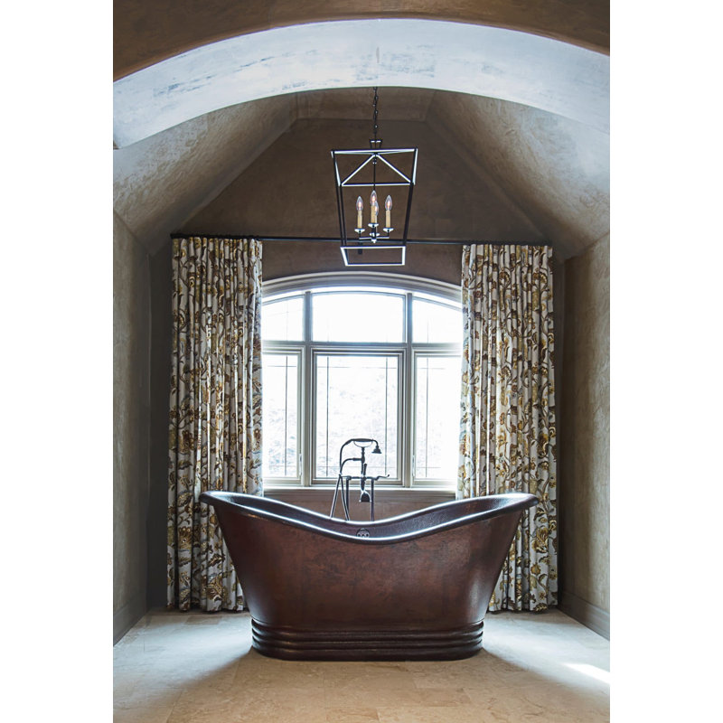60" x 29" Pedestal Soaking Copper Bathtub, Antique Copper