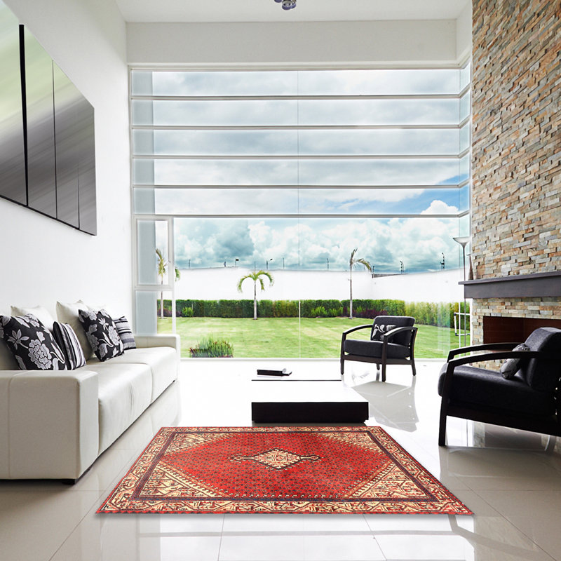 Tapis oriental rouge / beige, Carré 7 pi