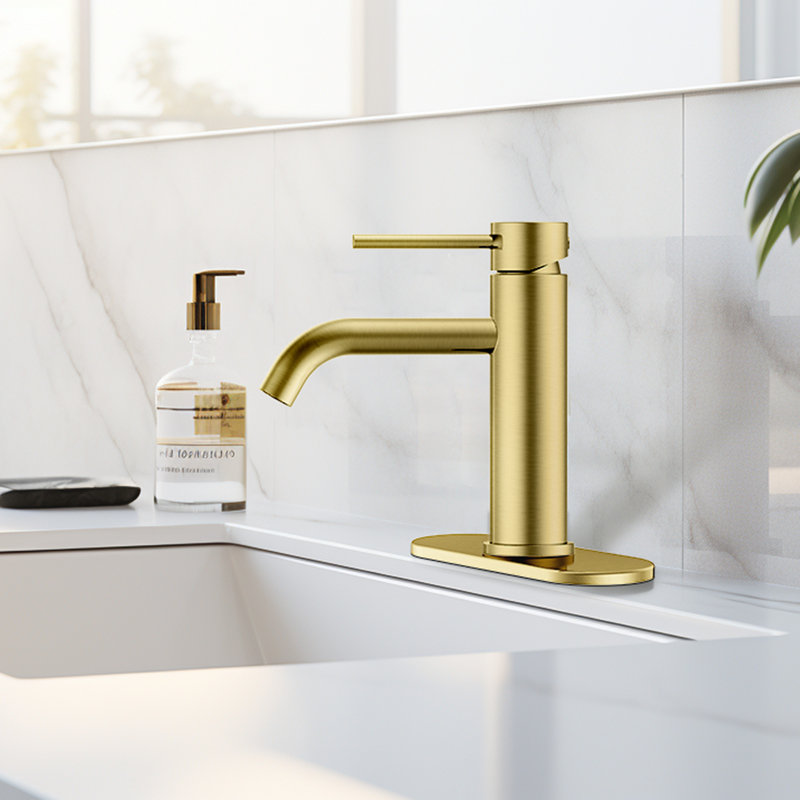 Single-Hole Single-handle Bathroom Faucet with Drain Assembly, Brushed Gold