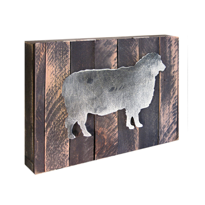 Handcrafted Farmhouse Sheep Artwork on Wooden Board
