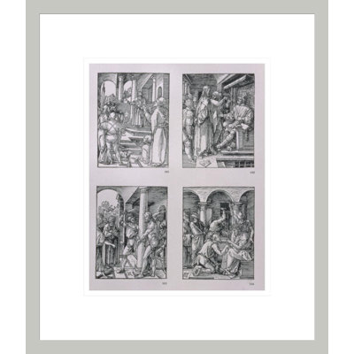 La série «Petite passion» (dans le sens des aiguilles d'une montre): Christ devant Pilate, Christ devant Hérode, le drapeau couronnant d'épines par Albrecht Dürer, impression giclée sur cadre
