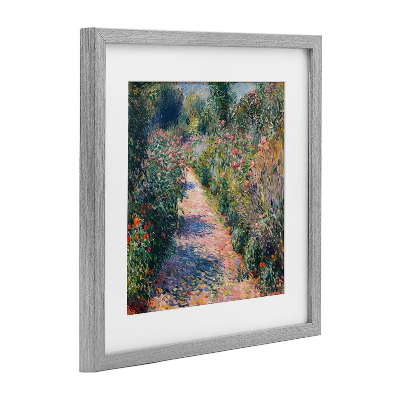 Impressionist Wildflower Path Framed Print Under Glass, design by LSR Creative Studio, 13" H x 13" W, Farmhouse Gray Frame