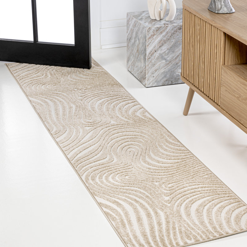 Tapis rayé beige / crème Aldrik, Tapis de couloir 2 pi x 8 pi