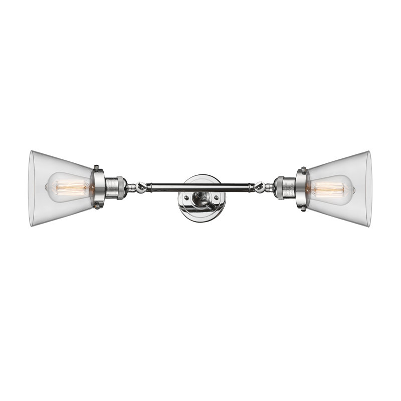 Éclairage de meuble-lavabo inclinable 2 lumières Cone, Ampoule à DEL rétro de 6 watts, Chrome poli, Clair