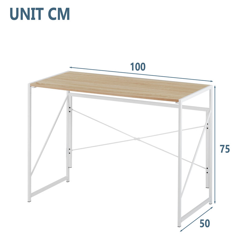 Metal Base Writing Desk, Natural, White