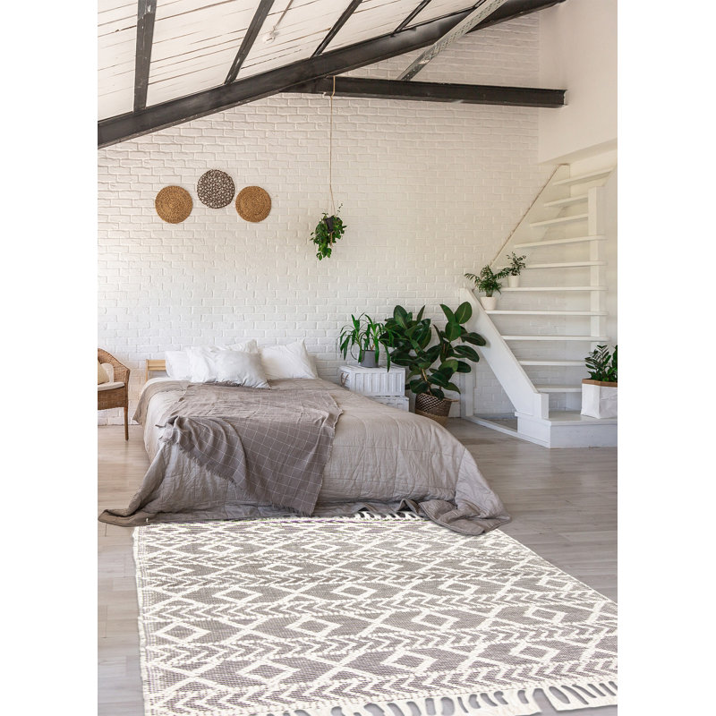 Tapis gris nouvel âge en laine 4 pi 11 po x 8 pi 3 po Brandenn