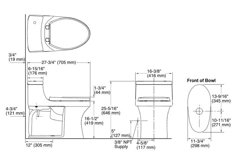 San Souci® Impressions Souci Comfort Height One Piece Compact Elongated Touchless Toilet with Aquapiston Flushing Technology