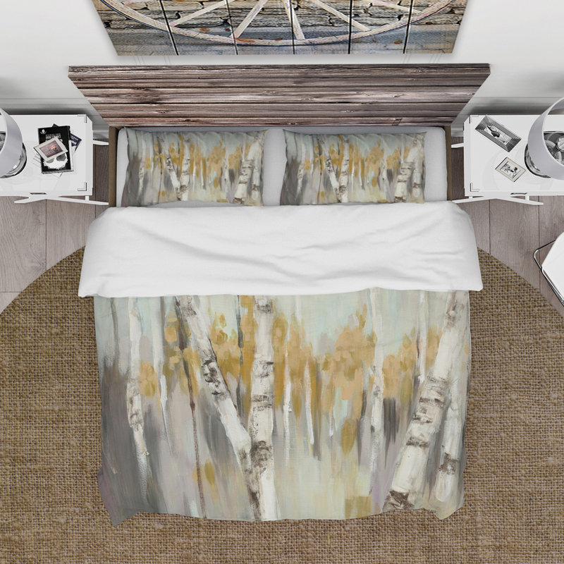 Silver and Yellow Birch Forest Microfiber Duvet Cover Set