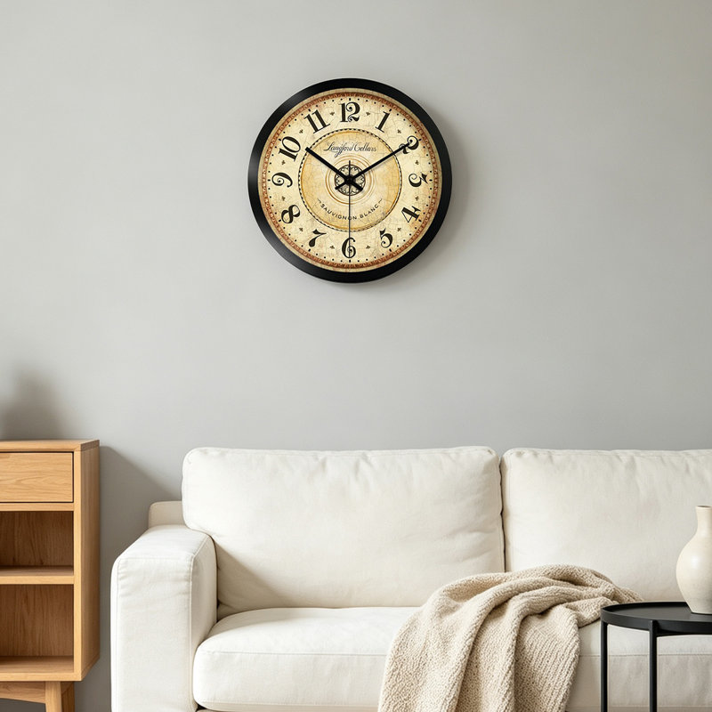 Horloge murale ronde vintage noire, Petit