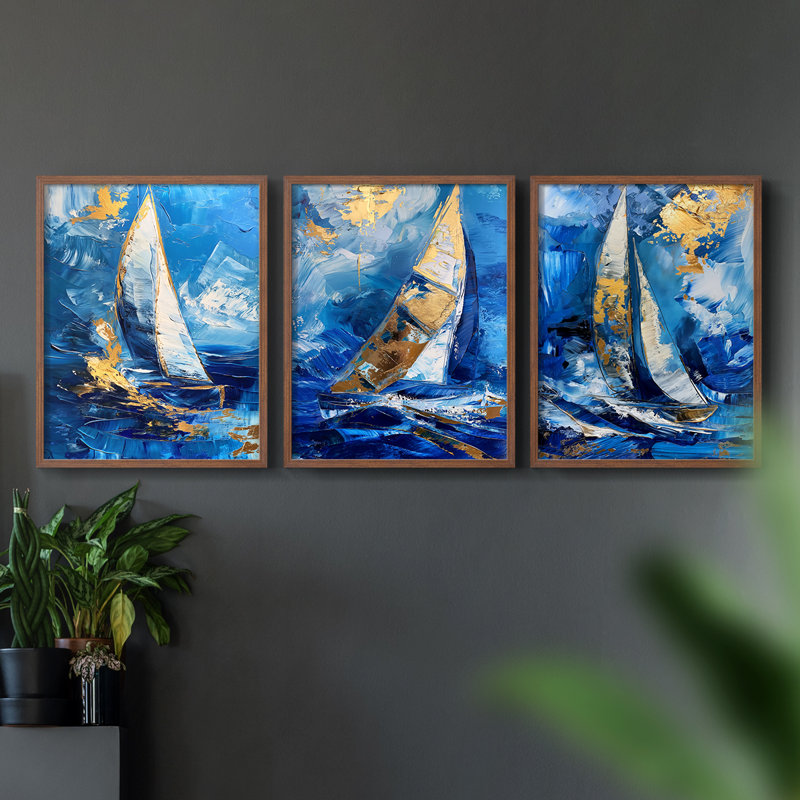Série XX Sea and Shore - Ensemble de 3 estampes numériques - Prêt à accrocher, Noyer, H 10 po x l 24 po