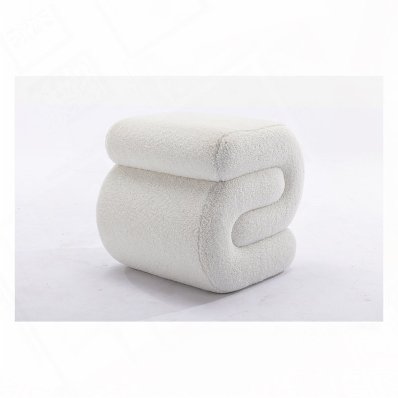 S-shape Ottoman Makeup Stool Footstool, Ivory Teddy