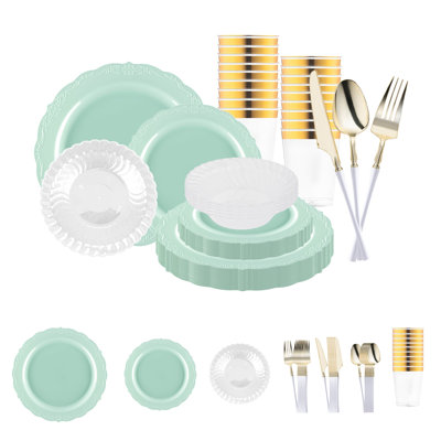Turquoise Vintage Disposable Plastic Tableware Set - 120 Settings