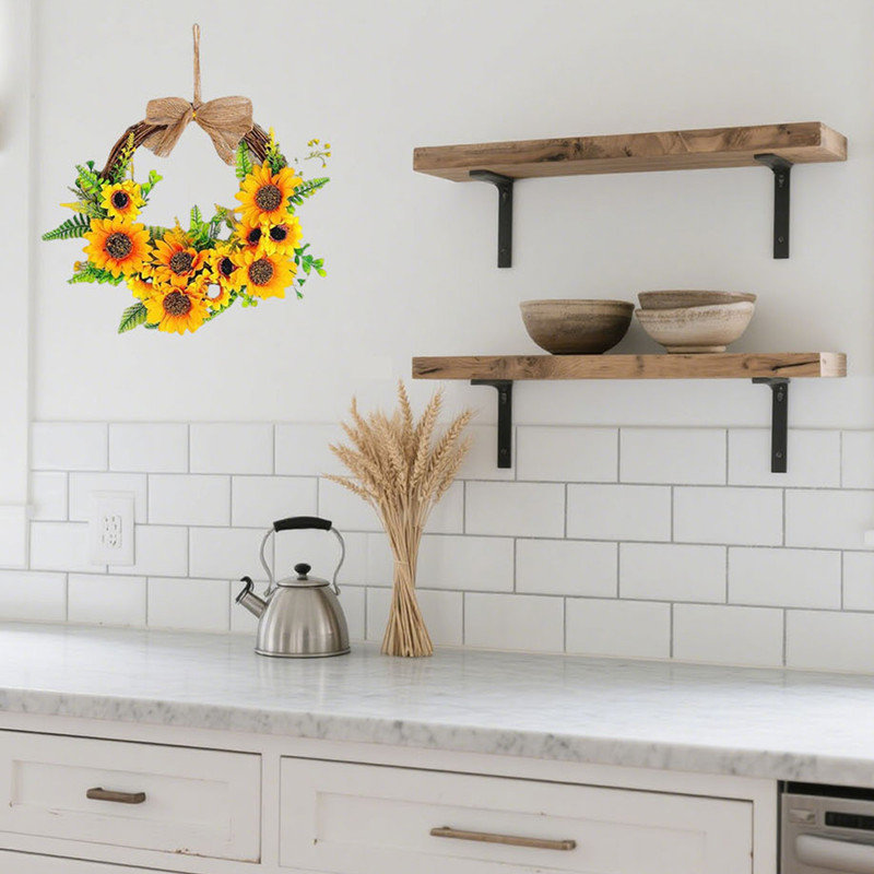 Couronne de tournesol artificielle 11,8 "avec nœud en toile de jute, décoration de porte suspendue rustique pour le printemps, l'été et la maison de campagne
