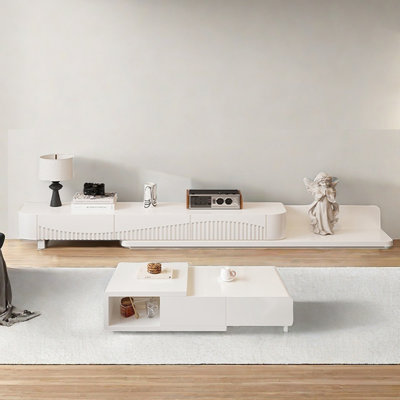 Stretchable Wood TV Stand and Coffee Table Set