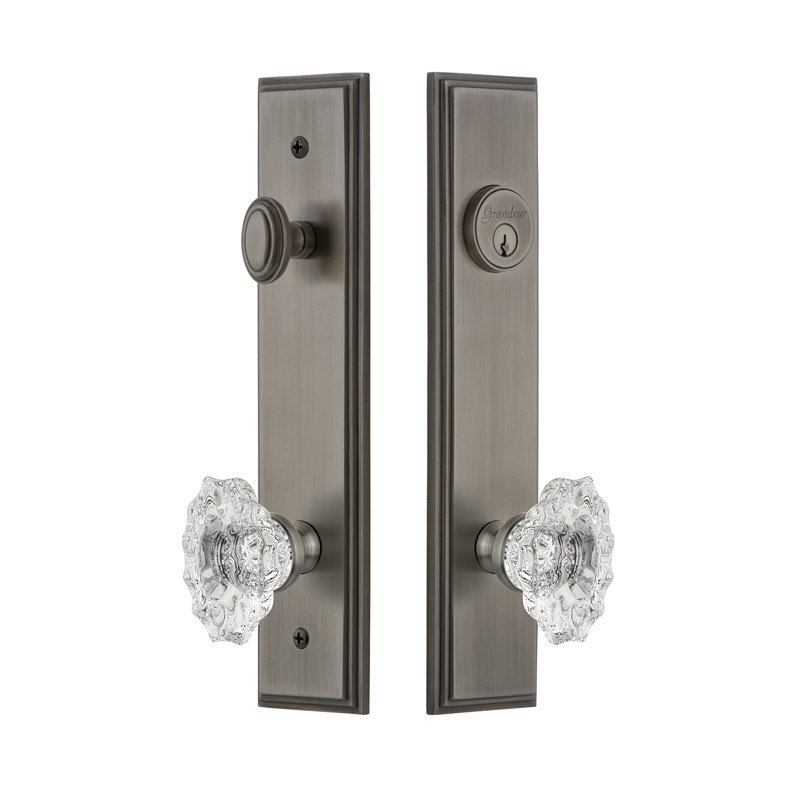 Carré Complete Entry Knob Set with Deadbolt, 2.375", Antique Pewter