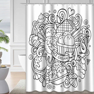 Cartoon Ice Cream Doodles Dessert Art Shower Curtain with 12 Hooks