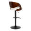 Tabouret de bar réglable pivotant en métal noir, bois de cerisier et similicuir blanc avec repose-pieds en T Pino