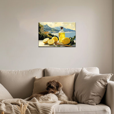  Art mural en toile citron, décor de cuisine rustique de citron méditerranéen, impression de photos de fruits vifs, décoration murale panoramique pour le café de la salle à manger, 24 x 32 pouces